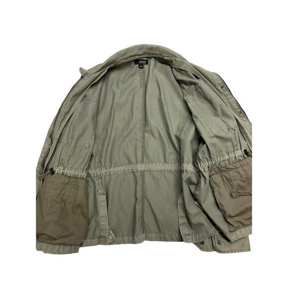 a.n.a. Olive Green Utility Jacket Drawstring Waist Snap Zip Closure Size L - Picture 9 of 11